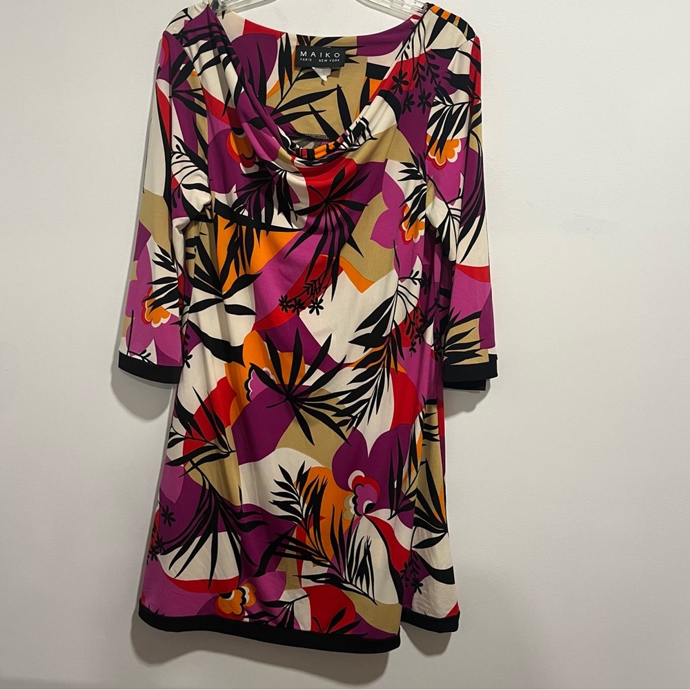 MAIKO PARIS Floral Print Sheath Retro Midi Dress